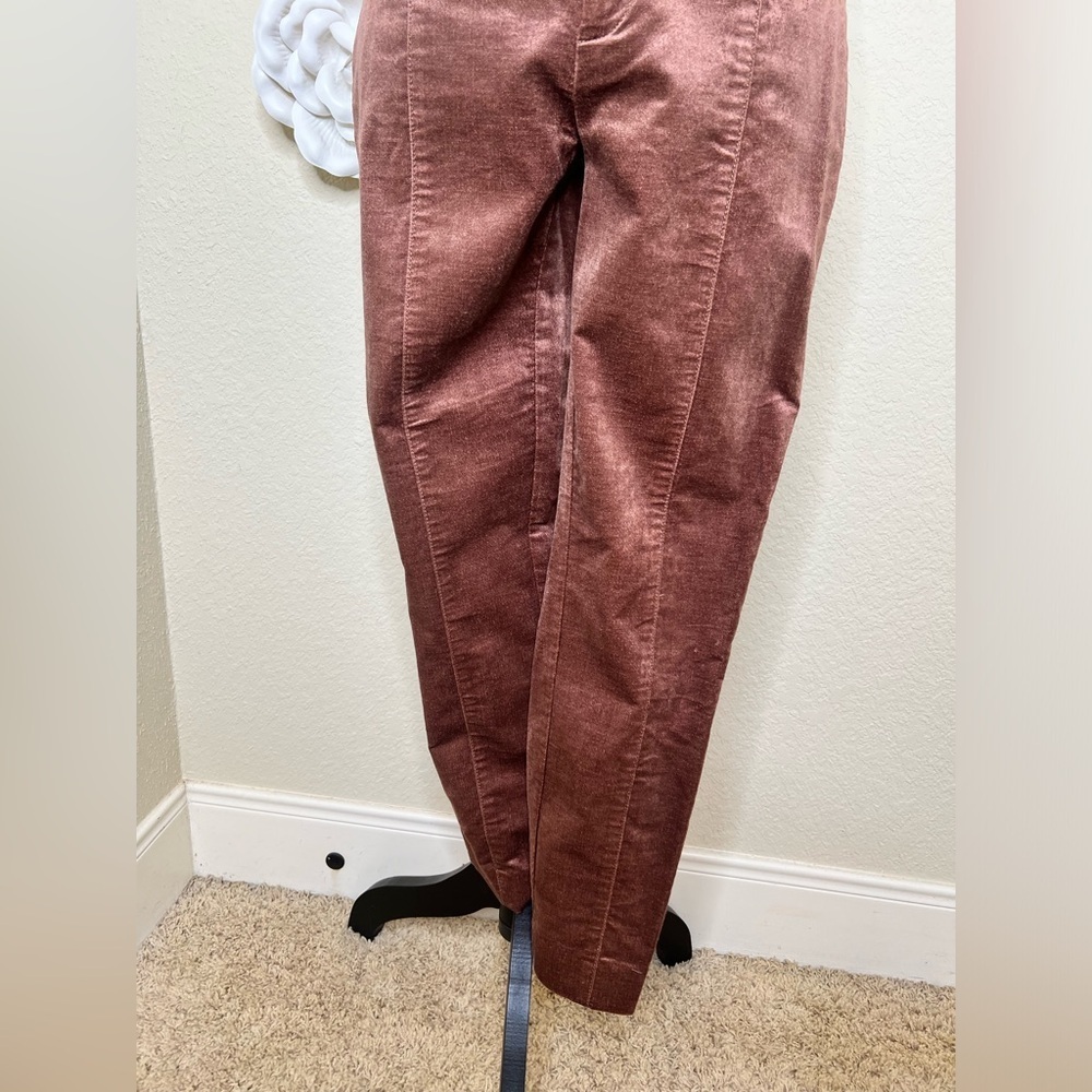 Anthropologie The Essential Slim Velvet Trousers Sz 8 in Bronze Brown Color - Picture 4 of 16